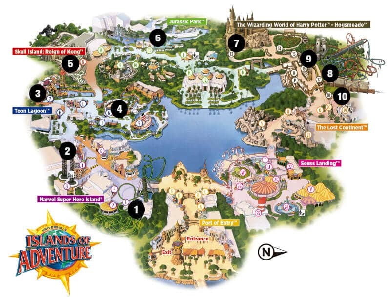 Mapa do Parque Islands of Adventure em Orlando