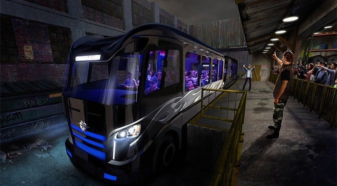 Ônibus simulador da nova atração de Velozes e Furiosos da Universal Orlando: Fast & Furious – Supercharged