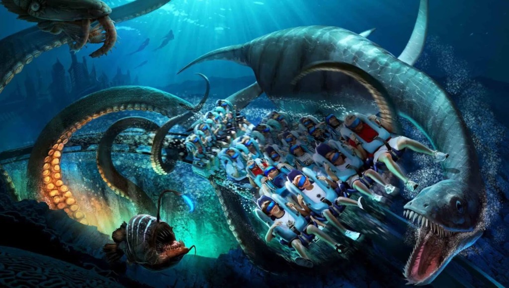 Simulador da montanha-russa Kraken no SeaWorld Orlando