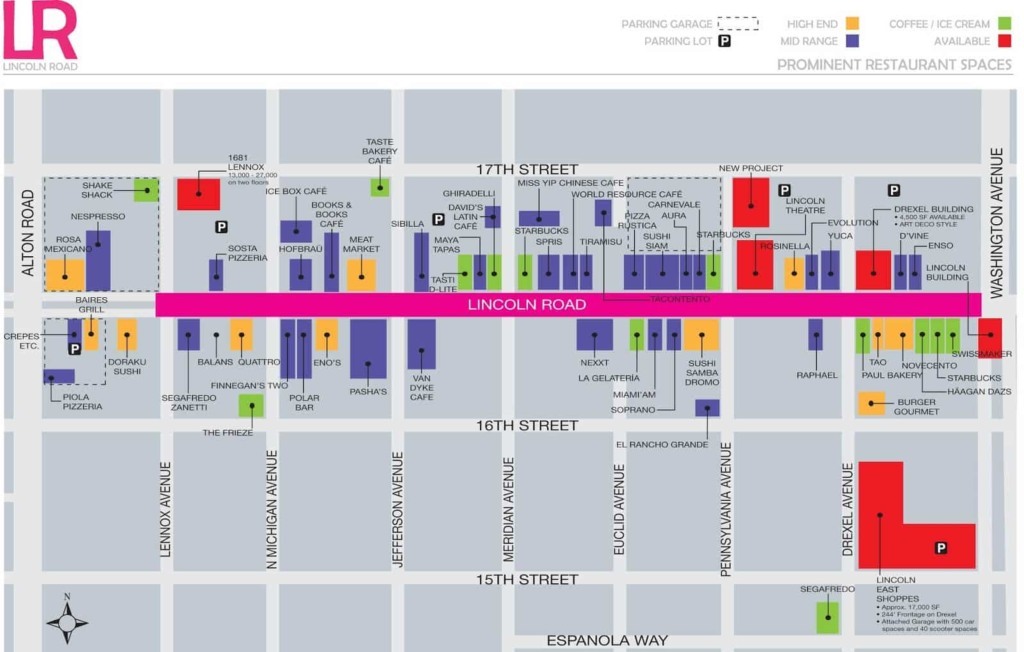 Mapa de lojas da Lincoln Road em Miami