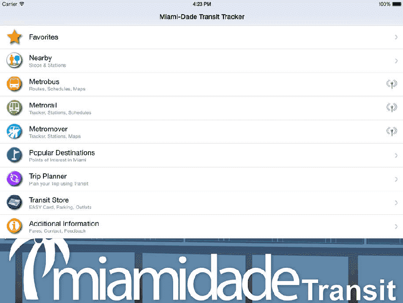 App Miami-Dade Transit Tracker em Miami 