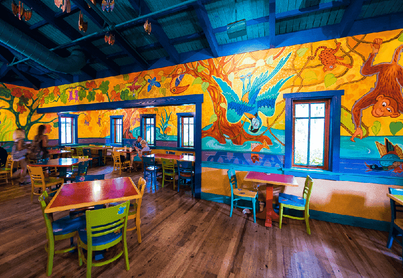 Pizzafari no Animal Kingdom em Orlando: interior