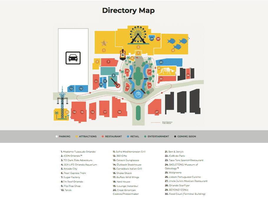 Mapa do complexo ICON Orlando 360 em Orlando