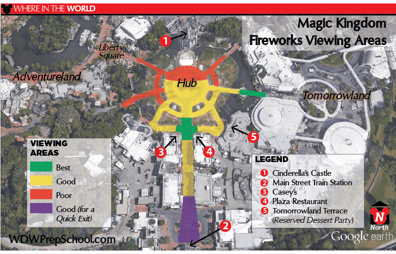 Mapa dos melhores lugares para ver o Disney Magic Kingdom - Happily Ever After