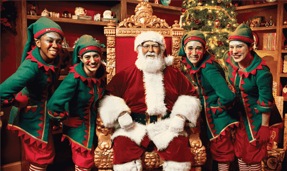Noel e os duendes no Natal no Busch Gardens: Christmas Town