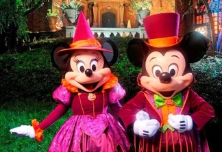 Mickey and Minnie Mouse are decked out in their newest Halloween party-wear in front of the Haunted Mansion at the Magic Kingdom in Lake Buena Vista, Fla. It’s all part of the fun that takes place when the Magic Kingdom hosts “Mickey’s Not-So-Scary Halloween Party.” A separate ticket is required to attend. (Kent Phillips, photographer)