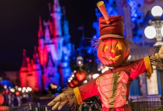 Espantalho de abóbora na Mickey’s Not-So-Scary Halloween Party na Disney Orlando