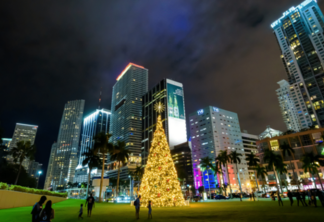 Edifícios e Árvore de Natal em Miami