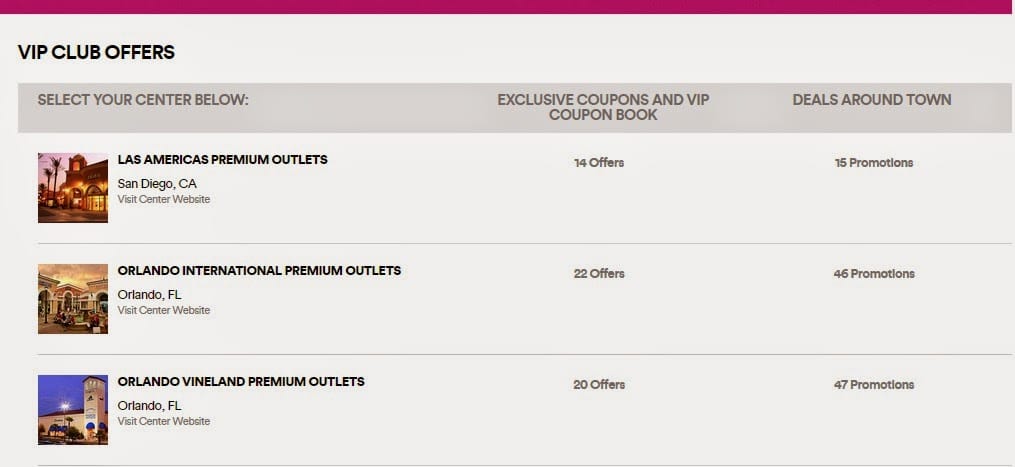 Cupons de desconto no site do Premium Outlets em Orlando