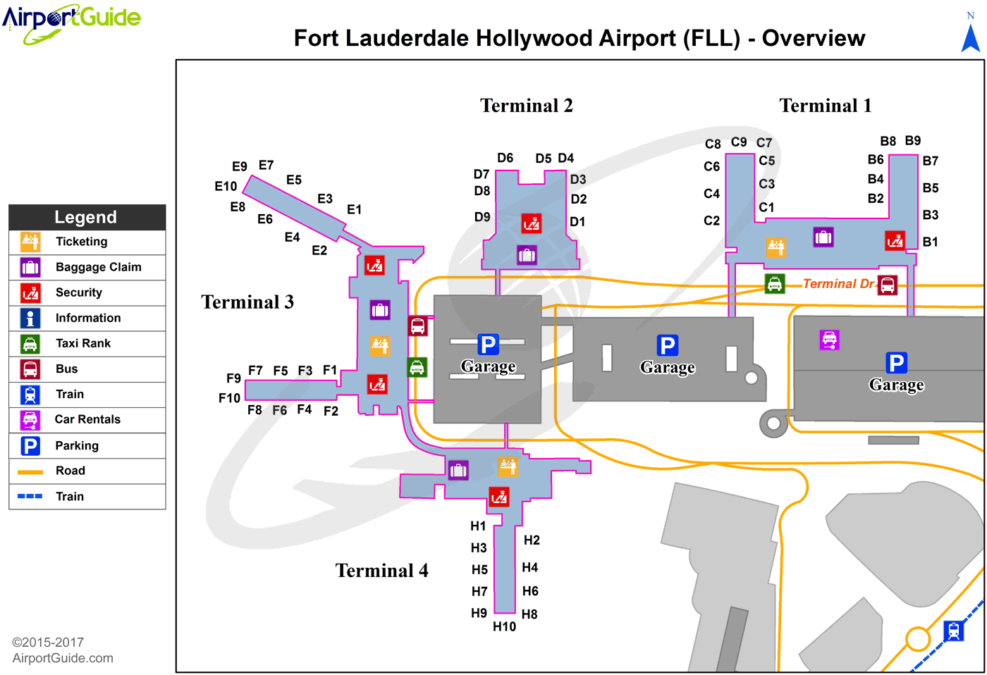 Mapa do Aeroporto Internacional de Fort Launderdale (FLL)