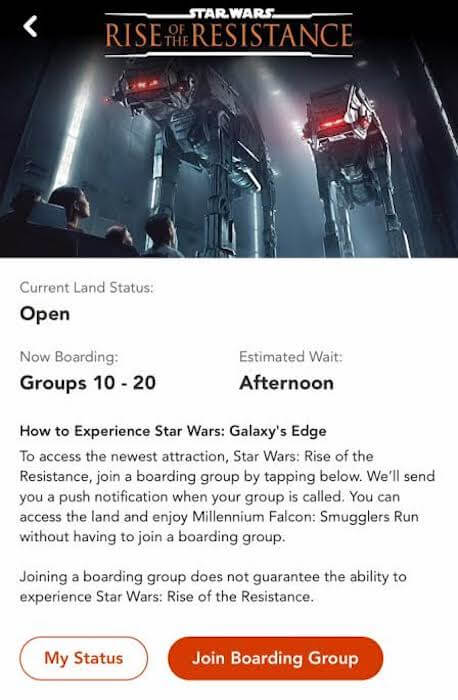Fila virtual da Star Wars: Rise of the Resistance na Disney Orlando